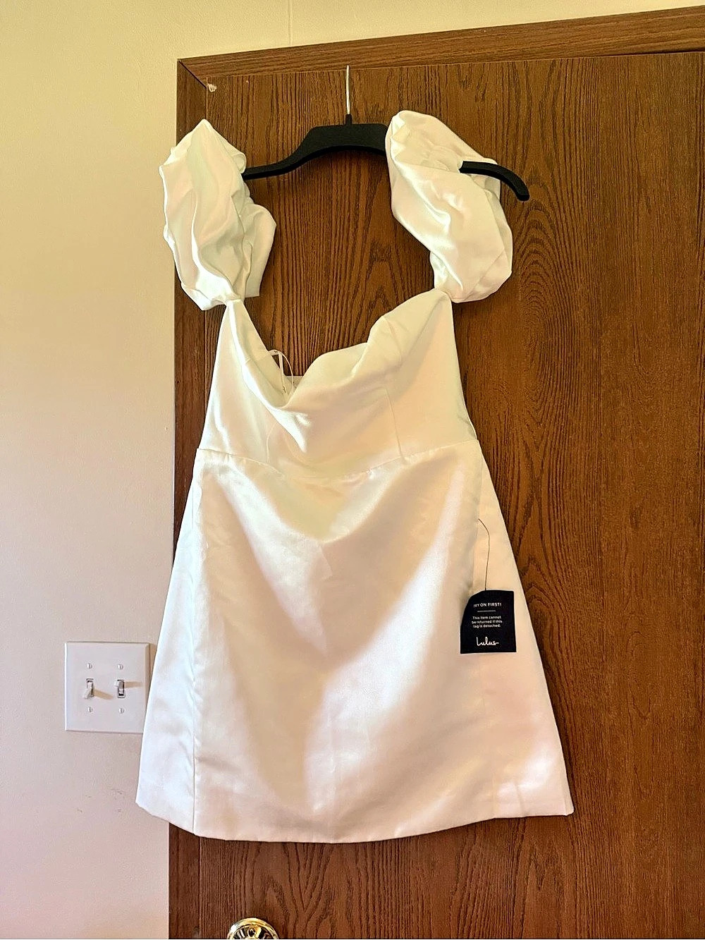 Lulus Significant Sensation White Satin Off-the-Shoulder Mini Dress size Medium